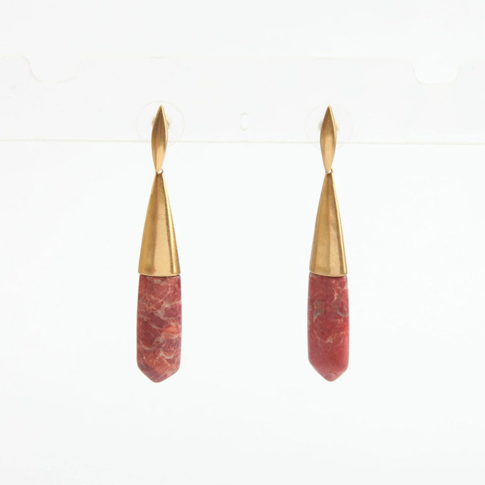 Kendra Scott Vintage Gold Red Pattern Stone Large Stud Earrings